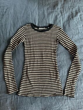Vince Black and Cream Striped Ribbed Knit Top